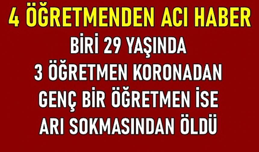 4 Öğretmenden Acı Haber, 3 Öğretmen Koronavirüsten, 1 Öğretmen Arı Sokmasından Öldü